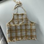 American Eagle smocked halter cropped top tan white festival summer concert Photo 1