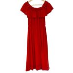 J.crew red orange jersey ruffle neck off shoulder midi dress M Size M Photo 1