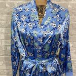 Adonna  Blue Satin Floral Robe Photo 1