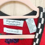 VTG Signatures By Northern Isles Women Sweater Vest Sz L Red Embroidered Novelty Photo 3