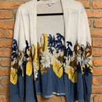 Chico's Cardigan Women's Size Large White Blue Floral Print Open Front Sweater Photo 0