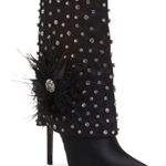 AZALEA WANG Blaise Rhinestone Black Stiletto Mid Calf Booties Size 8 Multi Photo 0