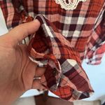 LINDA ANDERSON Crochet Back Plaid Womens Shirt Sz Small Western Festival Orange Photo 9