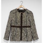 Etcetera  Women's Brown & Cream Tweed Zip-Up Fringe Casual Workwear Jacket Size 6 Photo 2