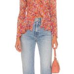 Free People NEW NWT  nina printed top in tulip ditsy orange floral bell sleeve Photo 1