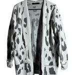 Zesica Womens Leopard Print Cardigan Sweater Open Front Pockets Medium White Photo 0