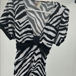 L8ter Black White zebra babydoll Y2K Tie back short sleeve top XL flowy animal Photo 2