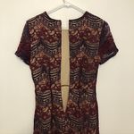 Soprano  Burgundy Maroon Red Navy Blue Floral Lace Short Sleeve Fit Flare Dress S Photo 9