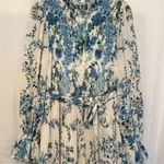 Flying Tomato A. Calin by  Small Ivory Blue Floral Long Sleeve Pleated Midi Dress Photo 0