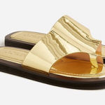 J.Crew  Toe-ring slide sandals in metallic gold leather CA053 size‎ 8 Photo 0