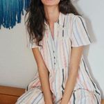 Anthropologie  Tiered Shirt Dress Textured Stripe Pastel Boho Womens Size XS Photo 0