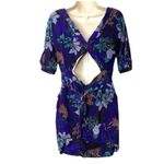 Yumi Kim Floral Back Cut Out Short Sleeve Silk Black Blue Dress S Photo 1