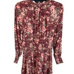 Aerie  burgundy floral mini dress, gathered waist & cuffs, size L Photo 4
