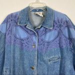 Vintage Jean Jacket with Pleating and Lace Collar Blue Size L Photo 1
