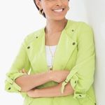 Chico's ‎ Lime Green Drape-Front Easy Linen Jacket Size 0 Lightweight Summer Photo 0