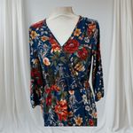 Forever 21  Navy Floral Faux Wrap Half Sleeve Dress Size L Photo 2