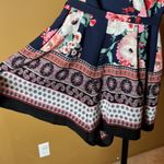 Three Pink Hearts  Navy Blue Floral Romper Short Sleeve Open Back Zip Size XS Photo 2