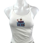 Women's White Embroidered I Like Men Rib Knit Sleeveless Cami Tank Top Size S Photo 0