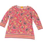 Ruby Rd . Women’s pink, yellow, white floral 3/4 sleeve top raised white dot Sz M Photo 0