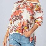 En Crême En Crème Cream Pink Floral Lightweight Hi Low Sweater Medium Spring Photo 0