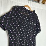 Vintage Tall Girl Semi Sheer Black w/ Purple Daisy Flowers High Neck Midi Dress Size L Photo 5