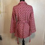 Gap  Pink Red Cream Trench Coat Circle Floral Belt Buttons 100% Cotton Size Small Photo 4