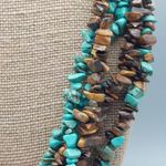 Artisan Boho Multi Strand Faux Turquoise & Tigers Eye Chip Stone Collar Necklace Blue Photo 5