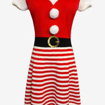 Planet Heart M Santa Sweater Dress Red White Striped Holiday Costume Pom Pom Size M Photo 0