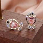 Women's Pink Crystal Fish Stud Earrings Gold Photo 0