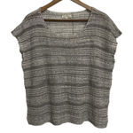 Eileen Fisher Linen Blend Striped Knit Top Short Sleeve V-Neck Women's Size L Photo 0