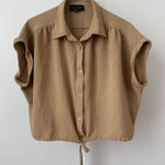 Laundry by Shelli Segal Tan Textured Button Front Tie Waist Short Sleeve Shirt S Photo 0