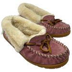 L.L.Bean Wicked Good Shearling Lined Suede Moccasin Slippers Ash Rose Womens 5M Photo 0