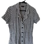 Quince 100% European Linen Button Front Dress Black Gingham Photo 8