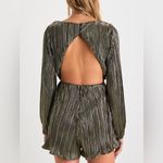 Lulus Lulu’s Plisse and Thank You Gold Pleated Long Sleeve Backless Romper Photo 2