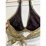 AERIN ROSE Green Multicolored Halter Tie Neck Gold Accent Swimsuit Top size 32D Size M Photo 7