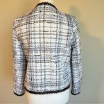 ZARA Textured Tweed Blazer Size Small White, Red, Blue Collarless Open Front Photo 7