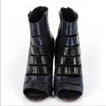 Rebecca Minkoff Sonny Embossed Peep Toe Wedge Booties Size 9 Navy Blue Black Photo 1