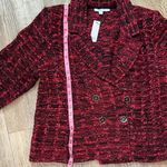 Chico's  Red Allure Tweed plaid Blazer cardigan sweater Photo 7