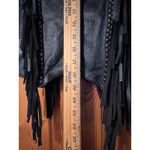 VTG FMC Black Leather Fringe Braided Lace Up Vest M Motorcycle Biker Western Size M Photo 3