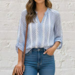 Counterparts Blue White Crochet Blouse Size M Photo 0