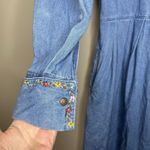 Women's Vintage Dress Denim Floral Embroidered Cottage Peter Pan Collar Western Blue Size 6 Photo 3