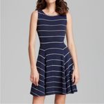 Alice + Olivia  Bolton Ottoman Pinstripe Flare Navy Blue & White Dress Size Small Photo 3