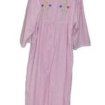 STAN HERMAN Pink White Stripe House Dress Robe Seersucker Embroidered Size Large Photo 3