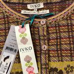 Flavored Tartan wool cardigan Float floral brown lavender red orange yellow tan Size M Photo 5