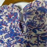 Rachel Zoe  Blue Floral Smocked Top Blouse with Metallic Thread Photo 5