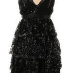 EXPRESS  Whimsigoth Black Metallic Shimmer Cocktail Dress Ruffle Tiered Size 6 S Photo 0