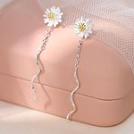 Elegant Flower Chain Dangle Threader Earrings for Women Silver Photo 1