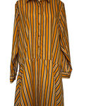 Boohoo  Stripe  Shirt Dress Sz 12 Mustard Preppy Fall Boho Oversize Drop Waist Photo 0