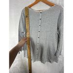 Chico's  Top 2 Large White Black Striped 100% Linen Gold Button Up Back Photo 10