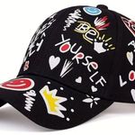 Unisex Letter Graffiti Print Snapback Baseball Cap Outdoor Adjustable Casual Hat Black Photo 5